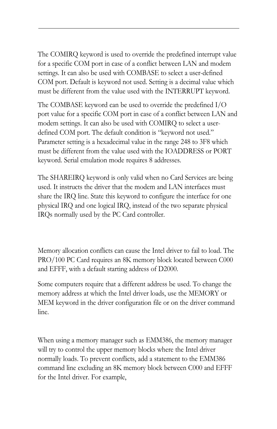 Computer-specific application notes (windows 3.x), Changing interrupt or i/o address settings | Intel LAN+Modem56 PC Card PRO/100 User Manual | Page 73 / 178