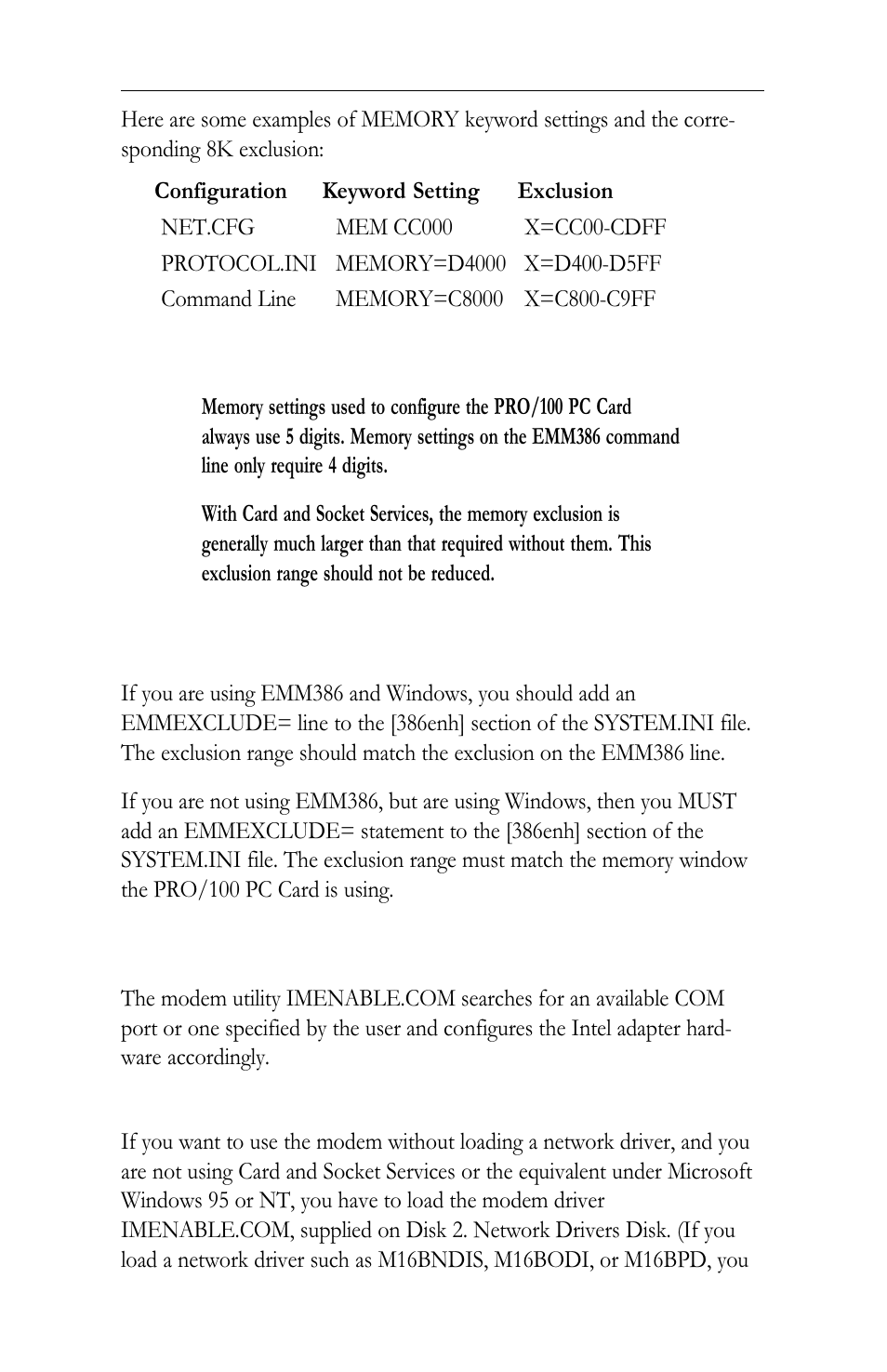 Windows 3.x modem driver settings | Intel LAN+Modem56 PC Card PRO/100 User Manual | Page 74 / 178