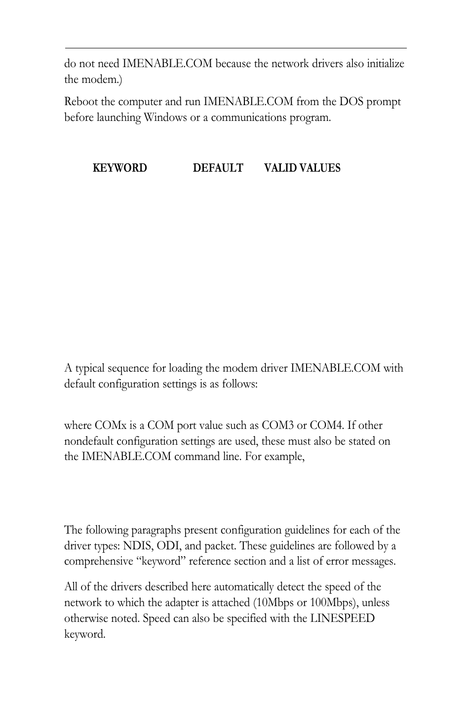 Windows 3.x network driver parameters, Modem driver example | Intel LAN+Modem56 PC Card PRO/100 User Manual | Page 75 / 178