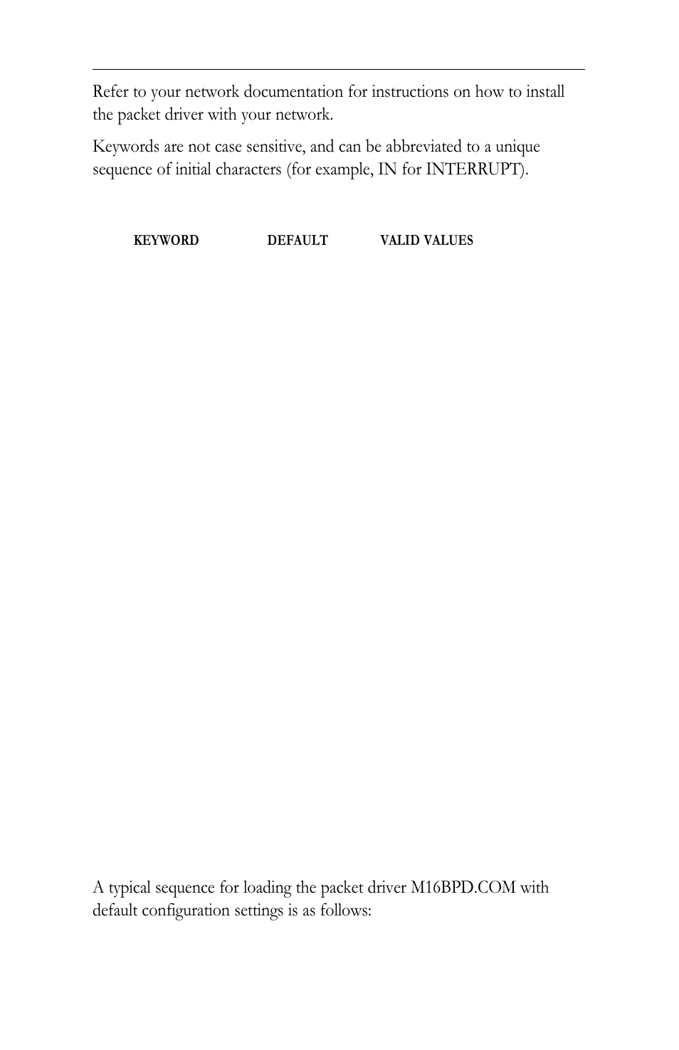 Packet driver keywords, Packet driver example | Intel LAN+Modem56 PC Card PRO/100 User Manual | Page 80 / 178