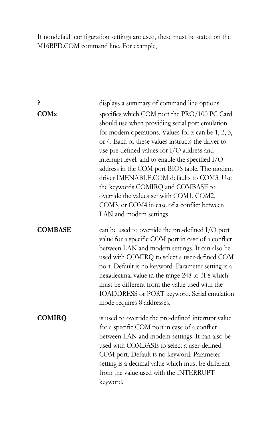Driver keyword alphabetical reference | Intel LAN+Modem56 PC Card PRO/100 User Manual | Page 81 / 178