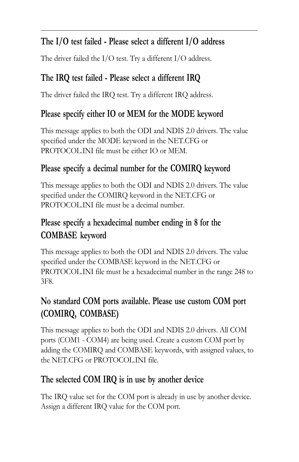 The selected com irq is in use by another device | Intel LAN+Modem56 PC Card PRO/100 User Manual | Page 88 / 178