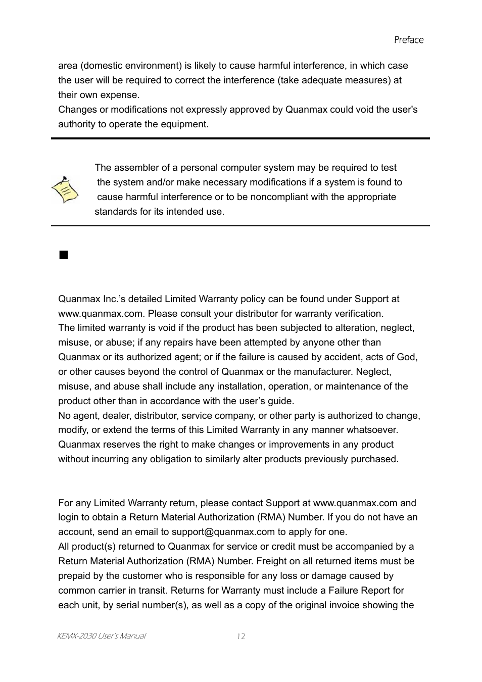 Warranty policy, Warranty, Policy | Intel KEMX-2030 User Manual | Page 12 / 60