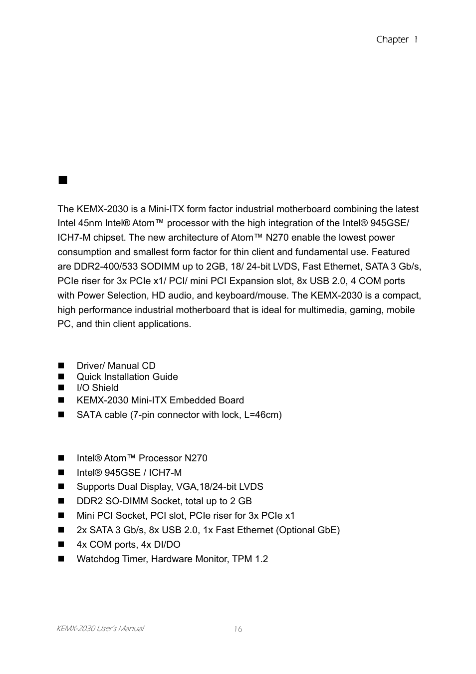 Chapter 1 introduction, Overview, Introduction | Chapter 1 | Intel KEMX-2030 User Manual | Page 16 / 60