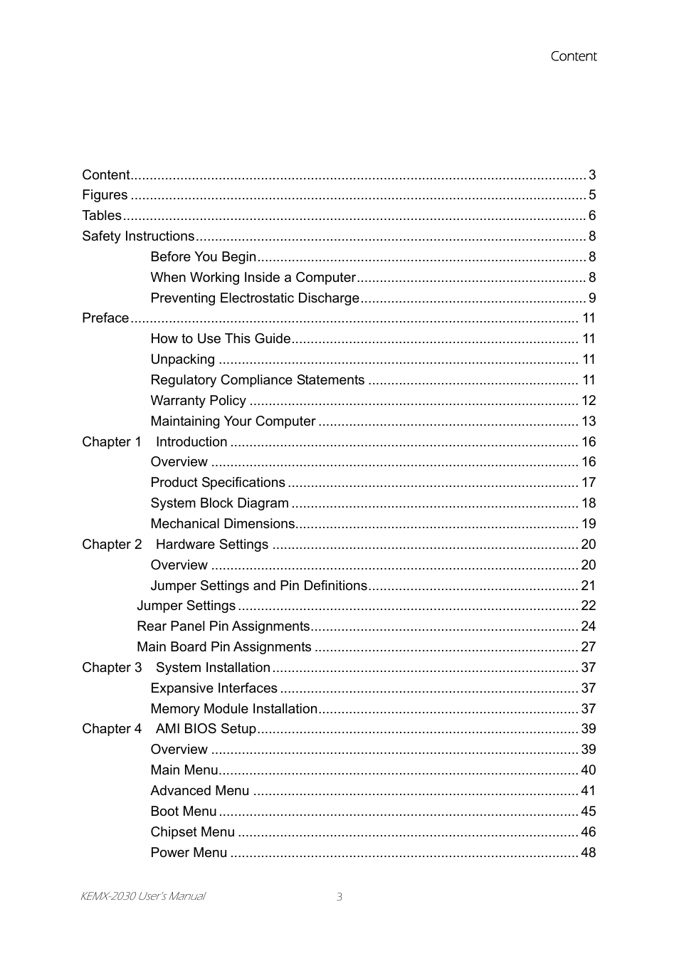 Content | Intel KEMX-2030 User Manual | Page 3 / 60