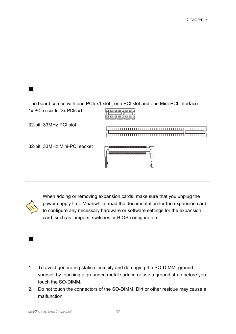 Chapter 3 system installation, Expansive interfaces, Memory module installation | Expansive, Interfaces, Memory, Module, Installation, Figure 6 expansive interfaces, System installation | Intel KEMX-2030 User Manual | Page 37 / 60