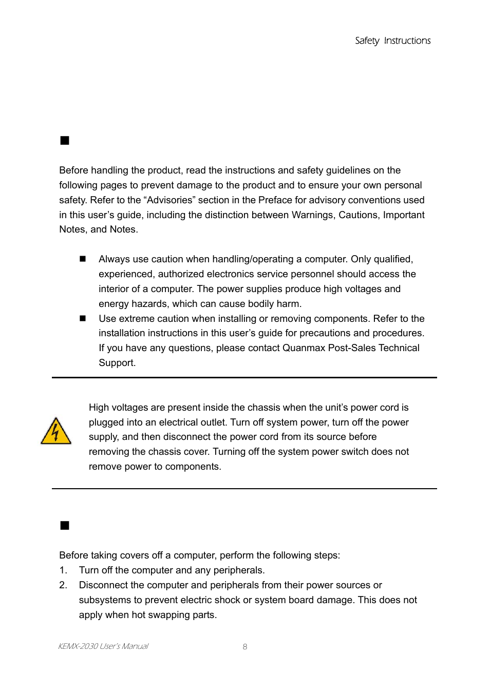 Safety instructions, Before you begin, When working inside a computer | Before, Begin | Intel KEMX-2030 User Manual | Page 8 / 60