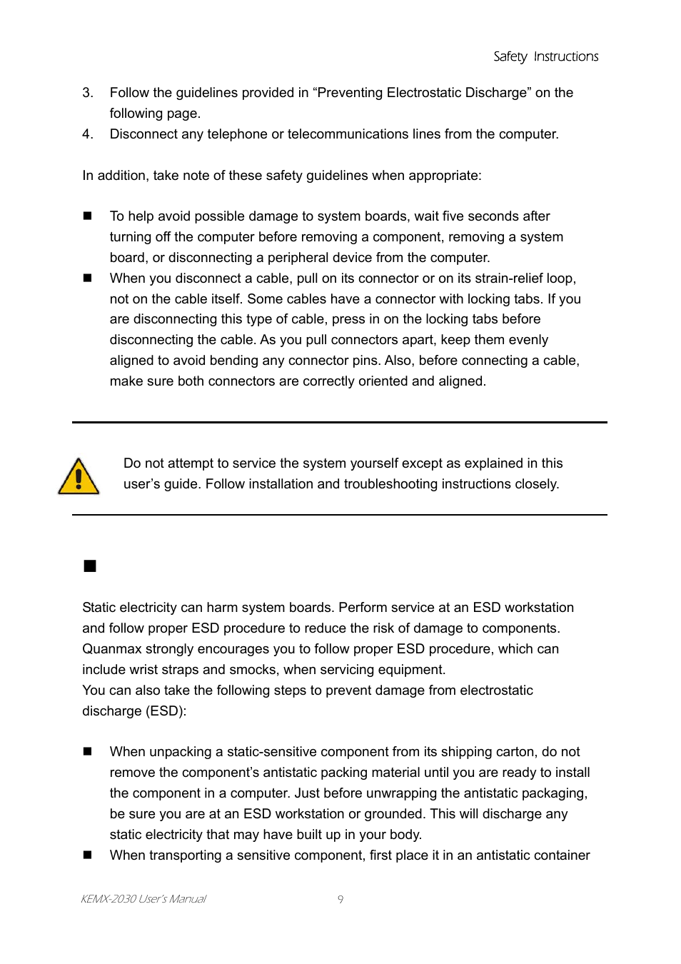 Preventing electrostatic discharge, Preventing, Electrostatic discharge | Intel KEMX-2030 User Manual | Page 9 / 60
