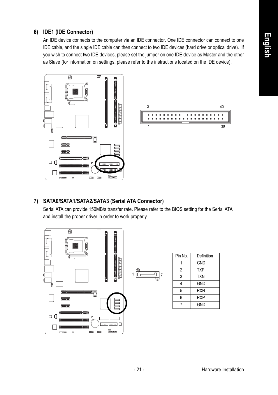 English, 6) ide1 (ide connector) | Intel GA-8I915PL-G User Manual | Page 21 / 80