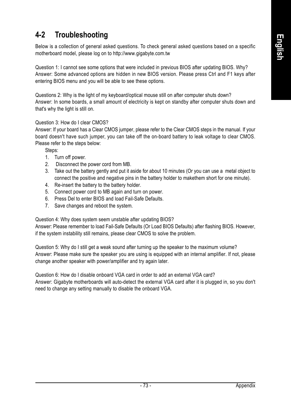 English, 2 troubleshooting | Intel GA-8I915PL-G User Manual | Page 73 / 80