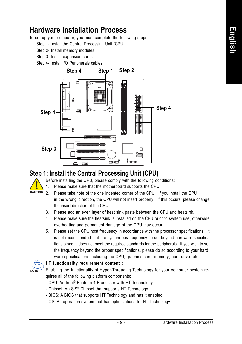 English, Hardware installation process, Step 1: install the central processing unit (cpu) | GIGABYTE 8S661FXMP-RZ User Manual | Page 9 / 40