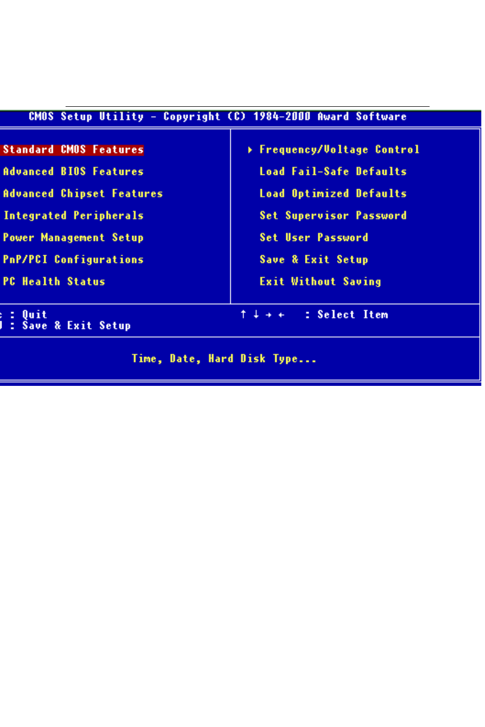 Main setup menu standard cmos features, Advanced bios features, Advanced chipset features | Integrated peripherals, Power management setup | Intel SBC-776 User Manual | Page 55 / 104