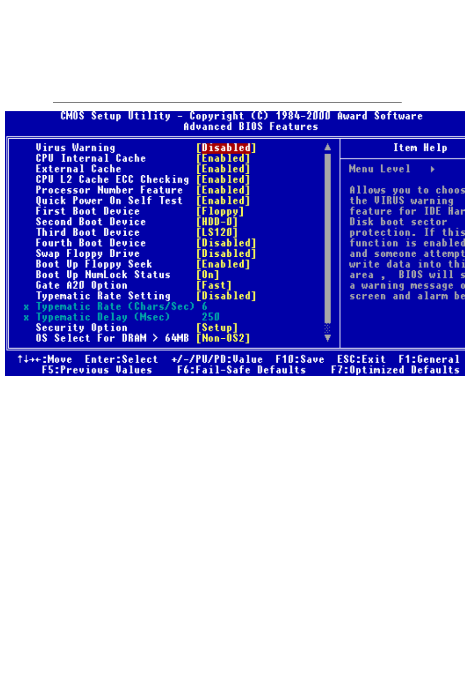 Advanced bios features, Virus warning | Intel SBC-776 User Manual | Page 62 / 104