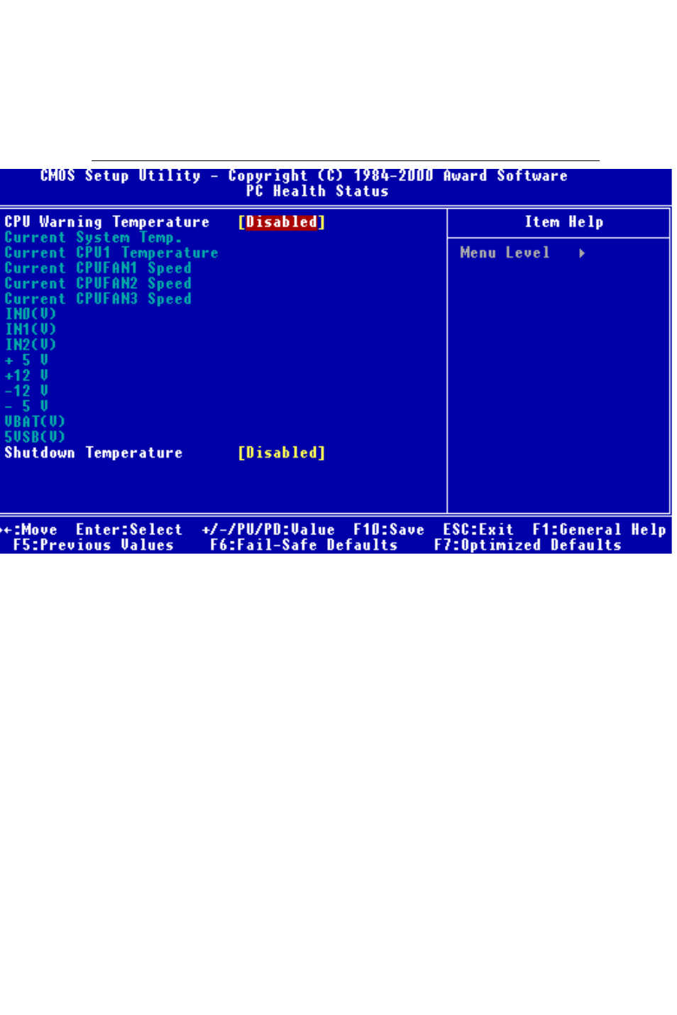 Pc health status cpu warning temperature, Shutdown temperature | Intel SBC-776 User Manual | Page 83 / 104