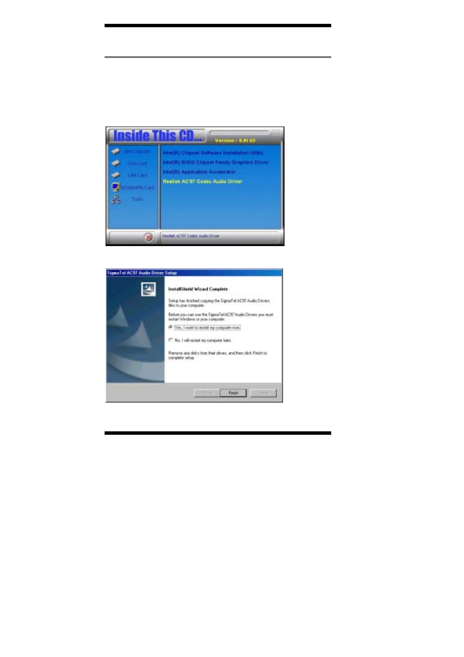 Realtek ac97 codec audio driver installation | Intel MB884 User Manual | Page 60 / 64