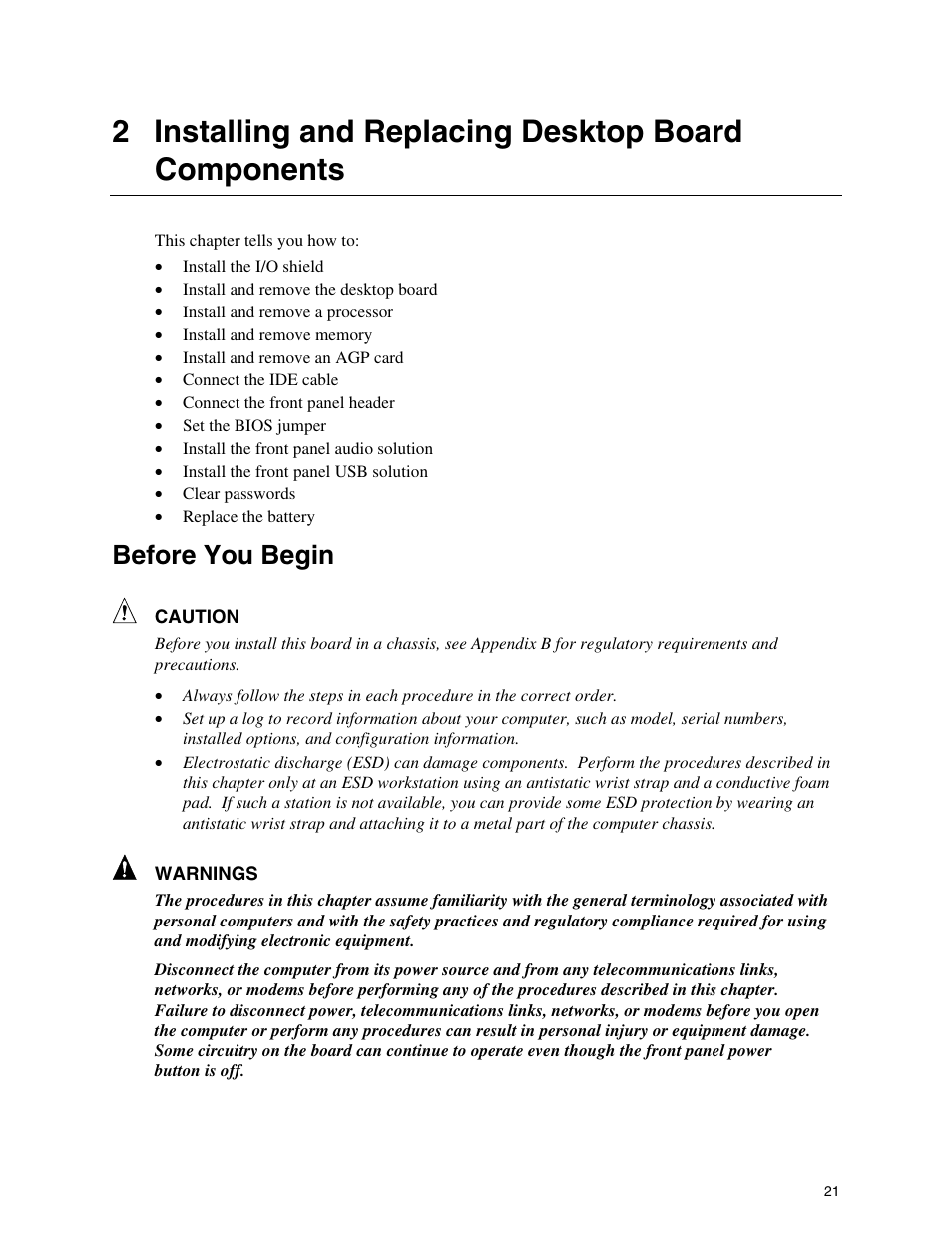 Before you begin | Intel D845GBV User Manual | Page 21 / 80