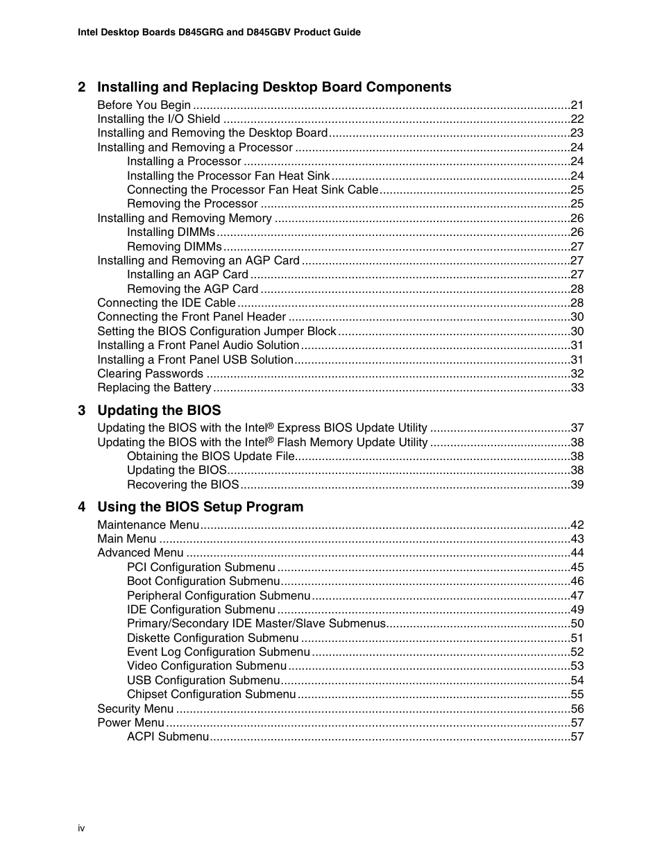 Intel D845GBV User Manual | Page 4 / 80