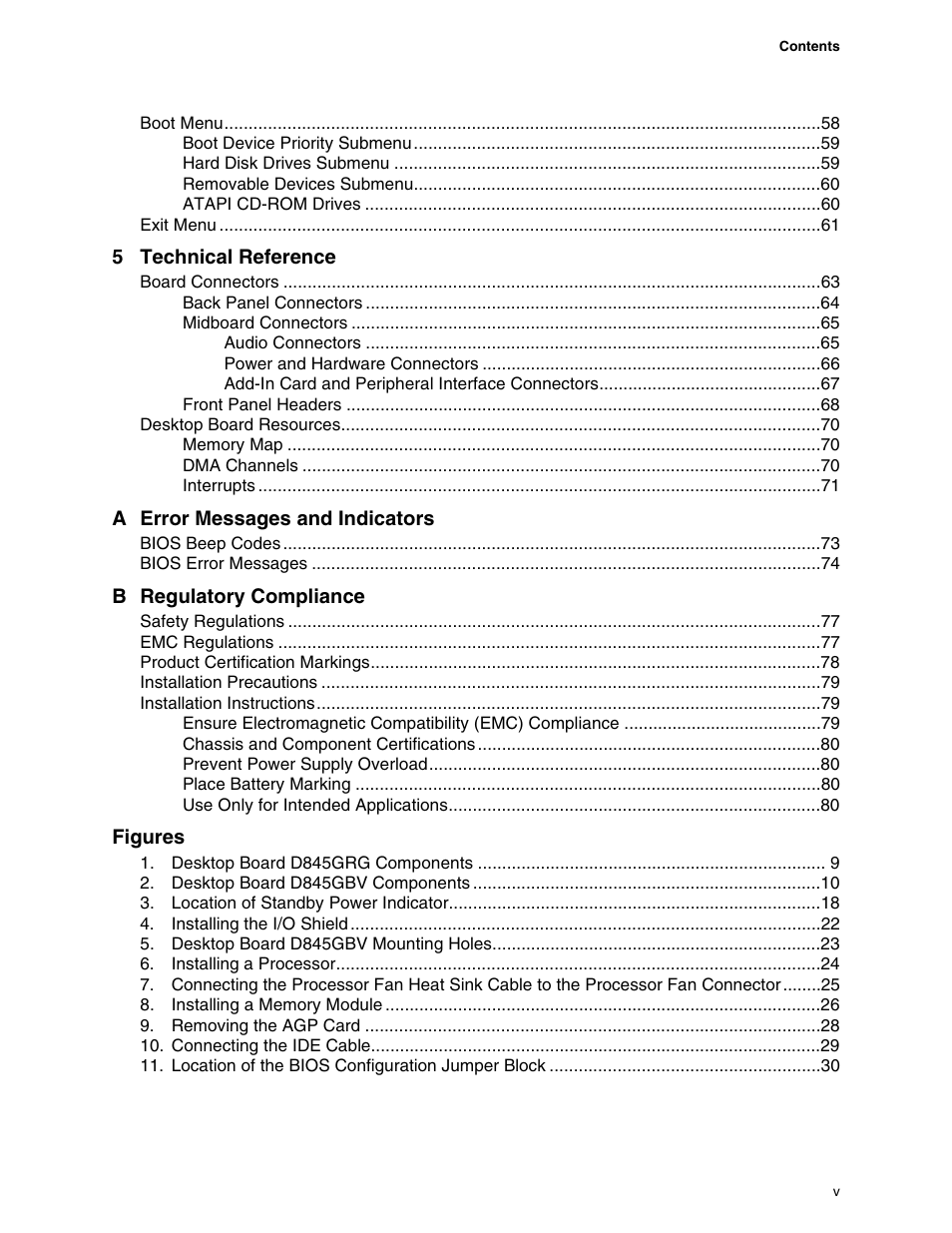 Intel D845GBV User Manual | Page 5 / 80