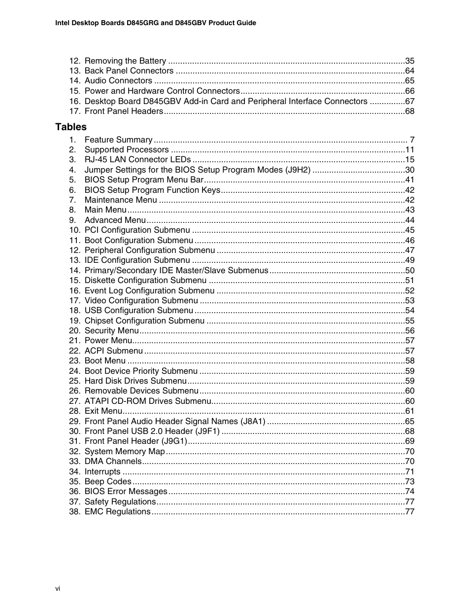 Intel D845GBV User Manual | Page 6 / 80