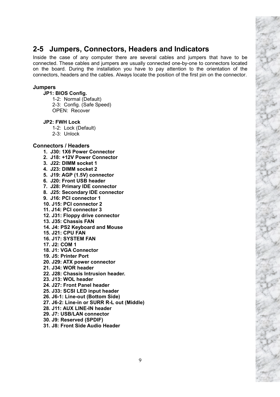 5 jumpers, connectors, headers and indicators | Intel Scenic Edition X101 User Manual | Page 9 / 16