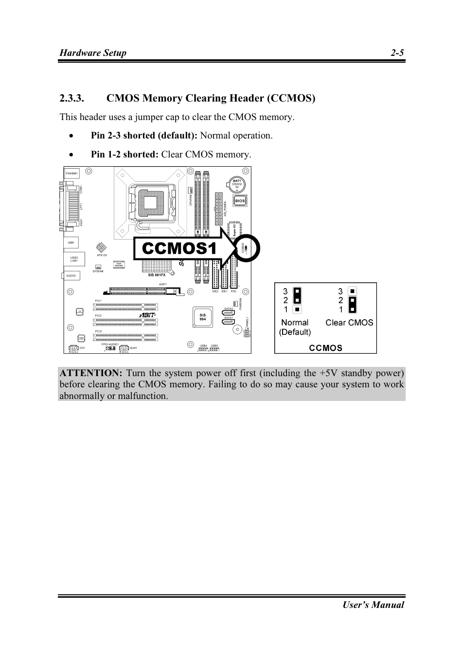 Cmos memory clearing header (ccmos), Cmos memory clearing header (ccmos) -5 | Intel SG-81 User Manual | Page 15 / 56