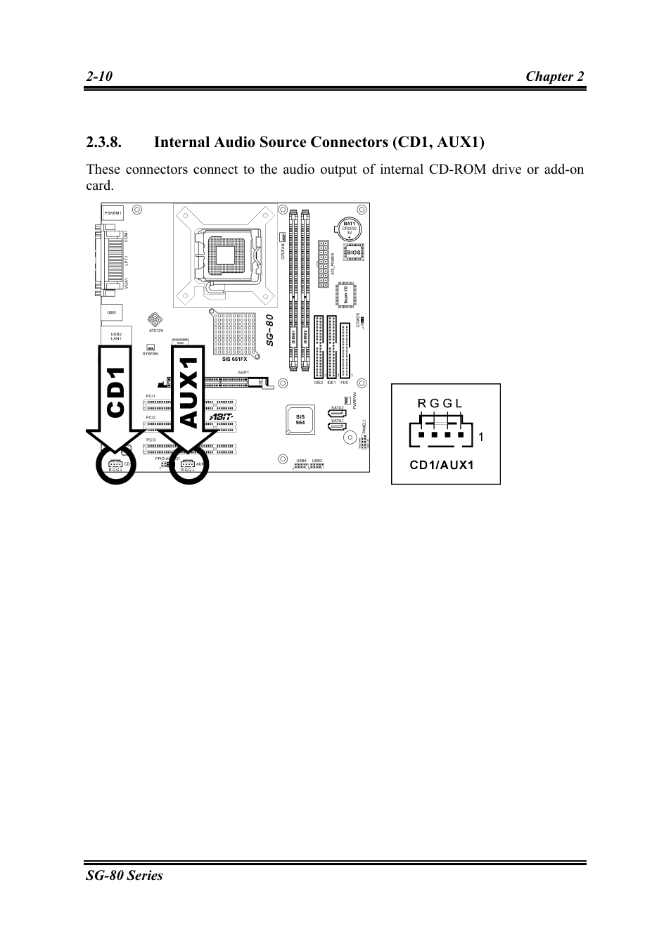Internal audio source connectors (cd1, aux1), Internal audio source connectors (cd1, aux1) -10 | Intel SG-81 User Manual | Page 20 / 56