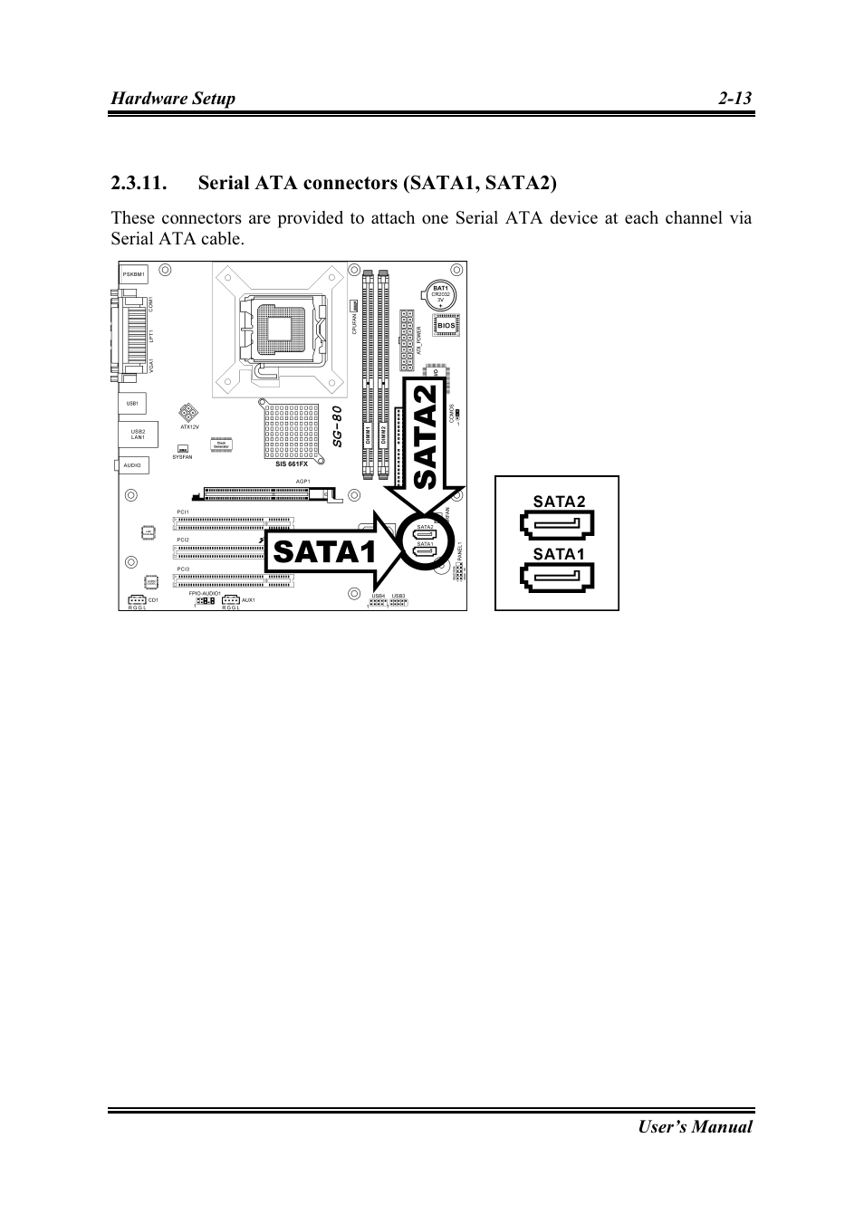 Serial ata connectors (sata1, sata2), Serial ata connectors (sata1, sata2) -13 | Intel SG-81 User Manual | Page 23 / 56