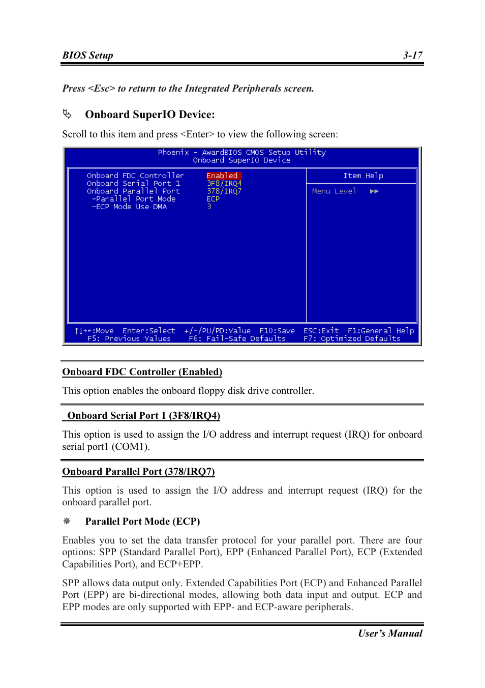 Onboard fdc controller (enabled), Onboard serial port 1 (3f8/irq4), Onboard parallel port (378/irq7) | Intel SG-81 User Manual | Page 41 / 56