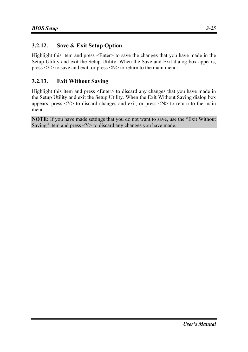 Save & exit setup option, Exit without saving, Save & exit setup option -25 | Exit without saving -25 | Intel SG-81 User Manual | Page 49 / 56