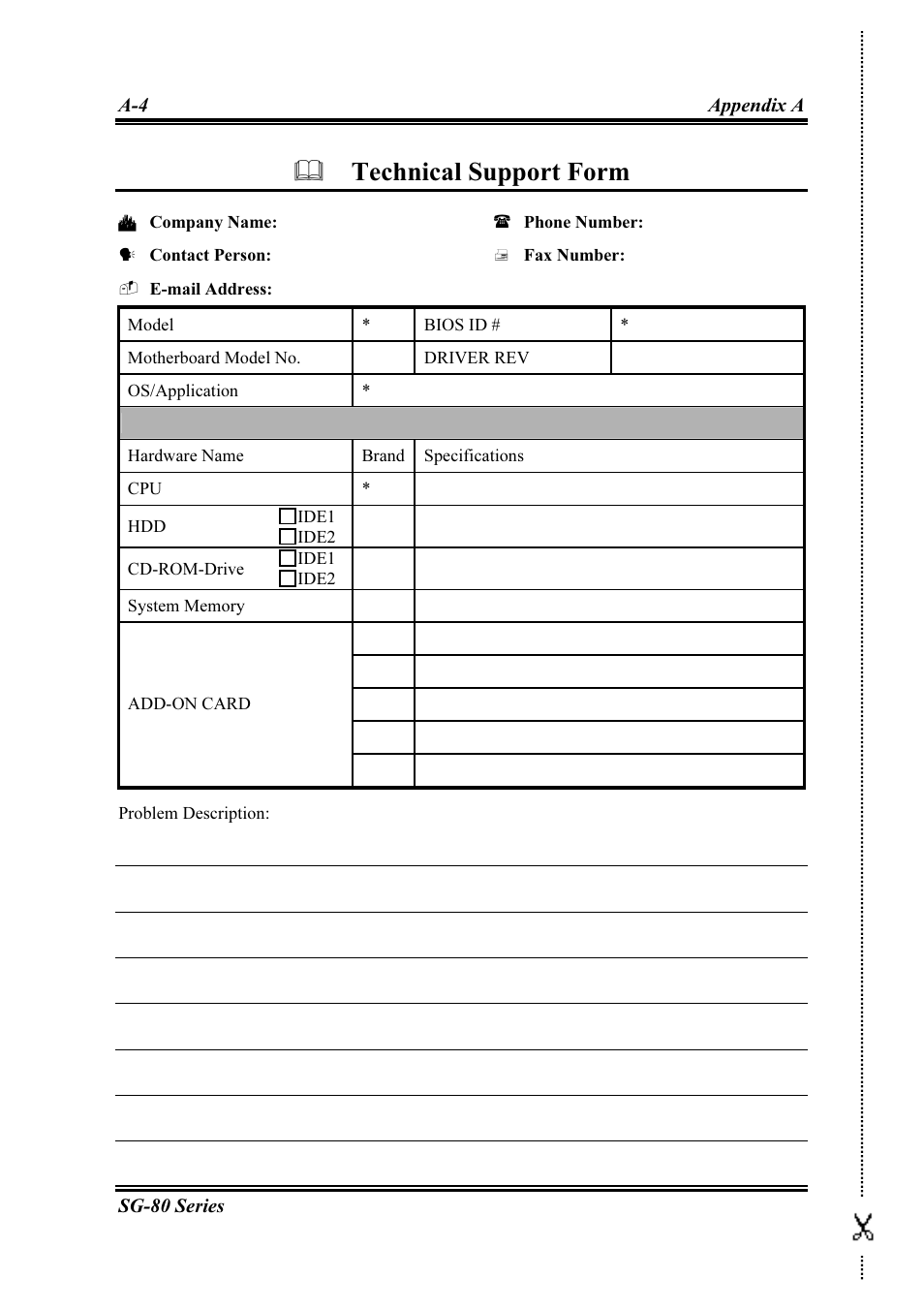 Technical support form | Intel SG-81 User Manual | Page 56 / 56
