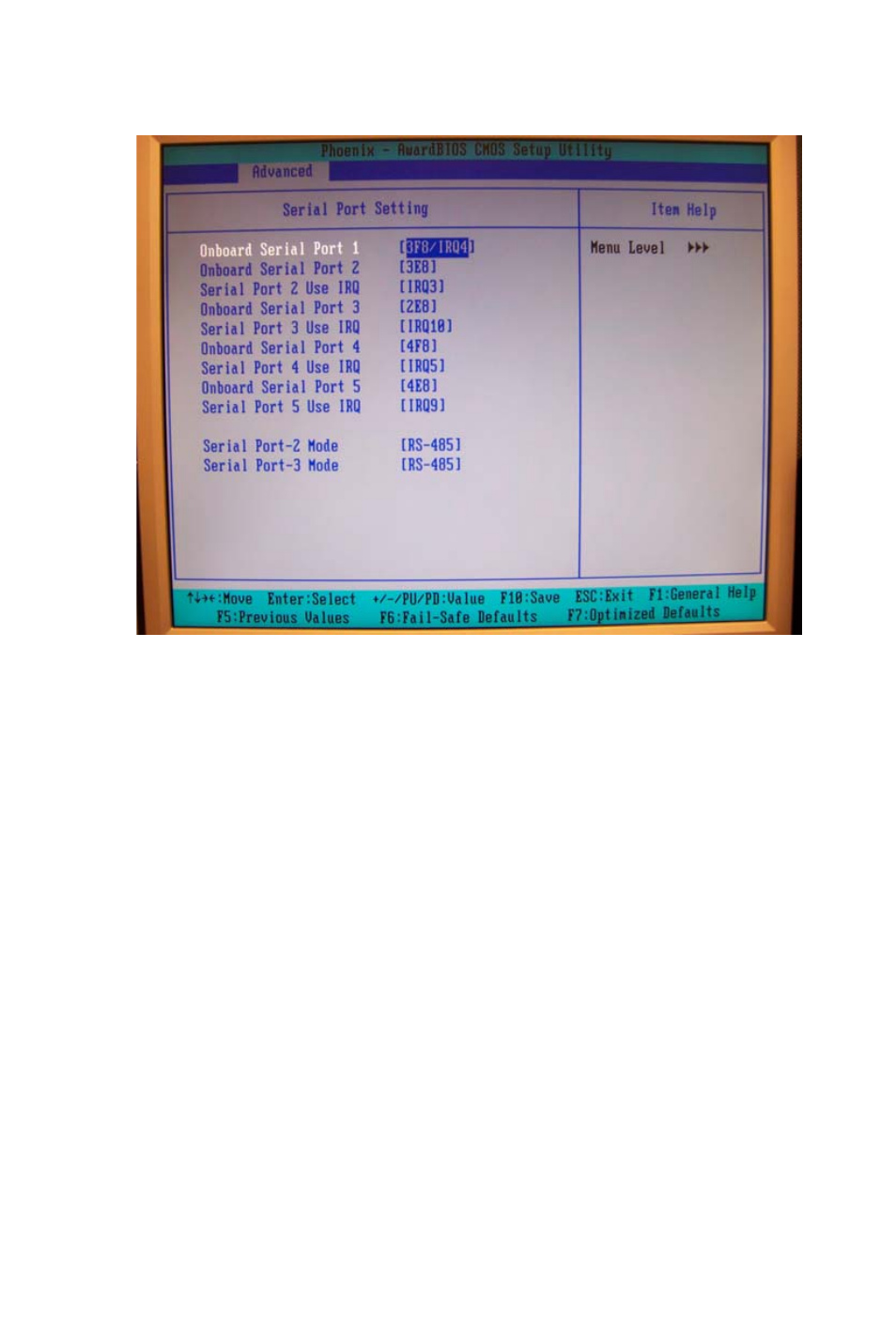 Figure 3.8: serial port setting, Figure, 8 serial port setting | Intel AIMB-253 User Manual | Page 53 / 62
