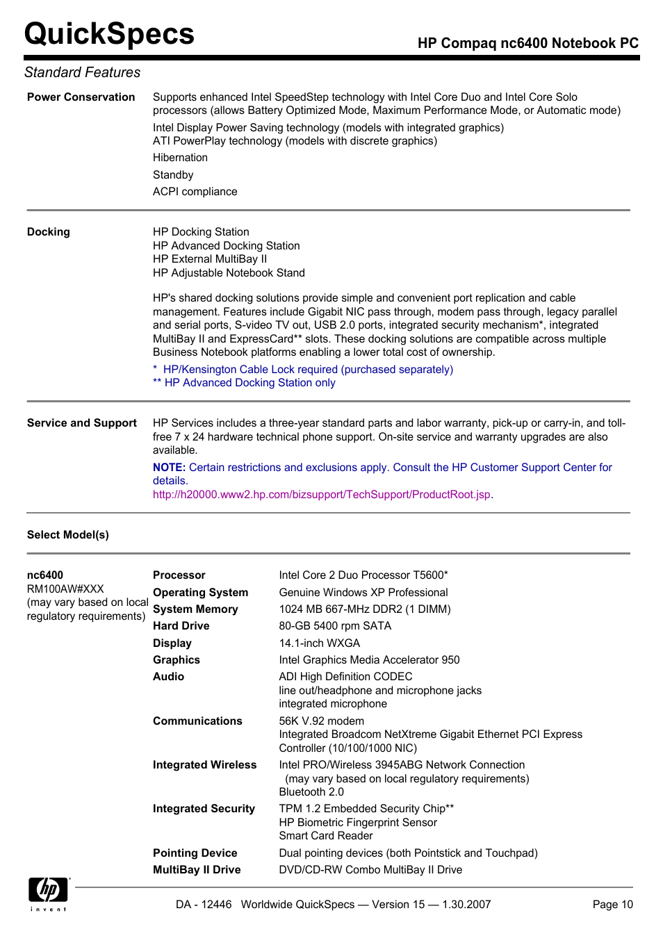 Quickspecs | Intel Compaq nc6400 User Manual | Page 10 / 41