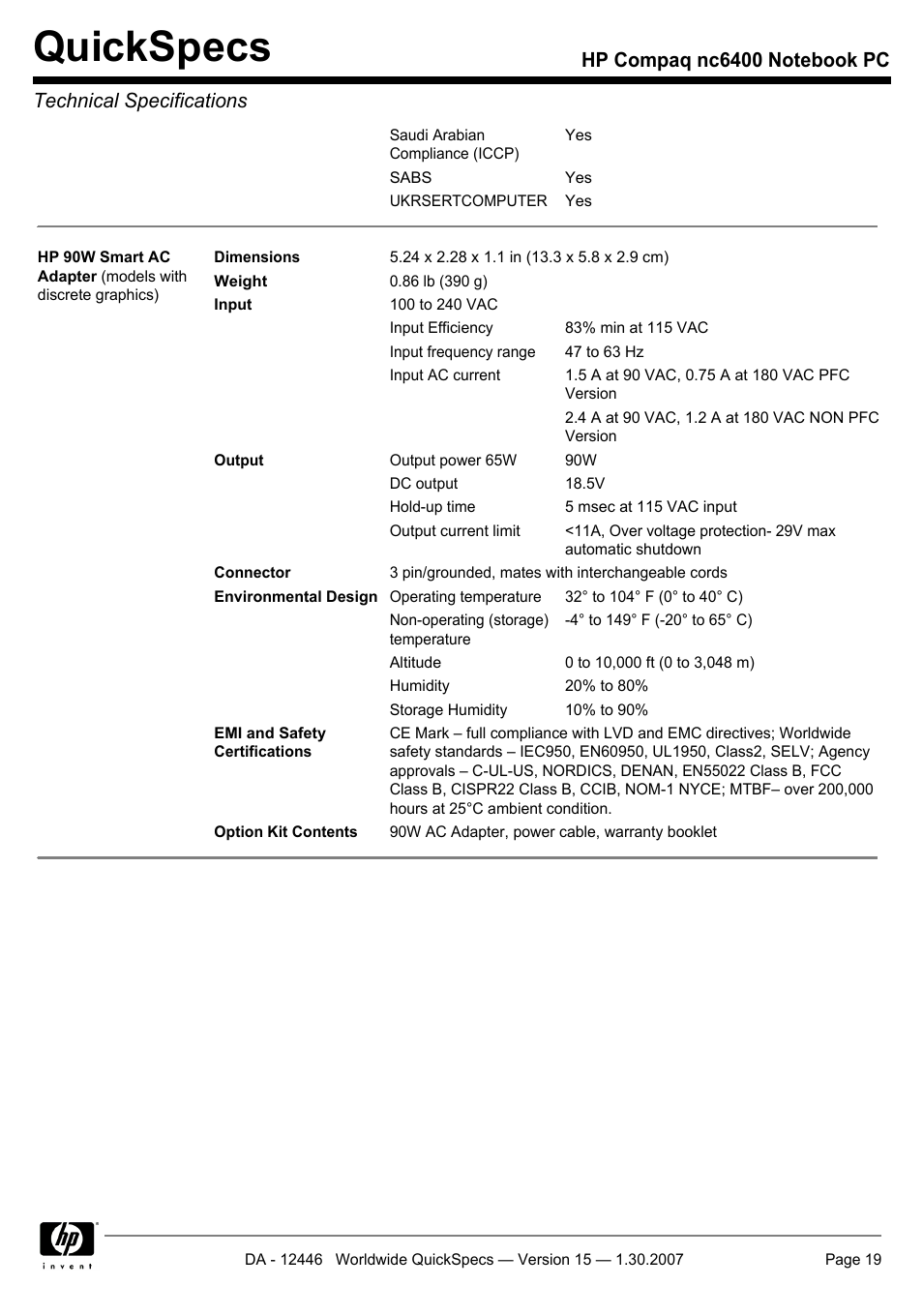 Quickspecs | Intel Compaq nc6400 User Manual | Page 19 / 41