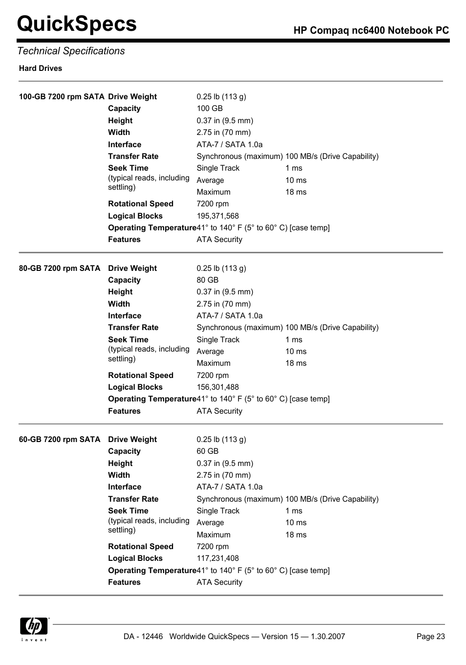 Quickspecs | Intel Compaq nc6400 User Manual | Page 23 / 41