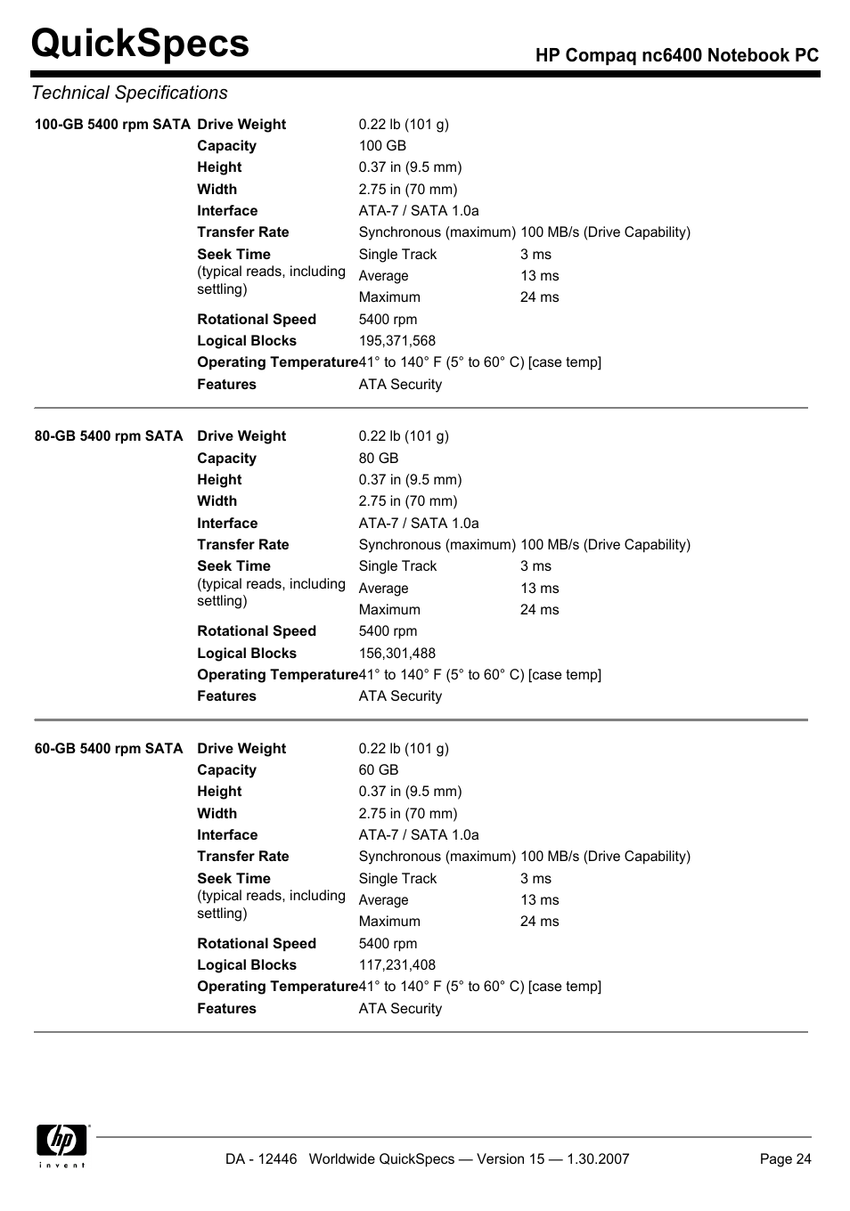 Quickspecs | Intel Compaq nc6400 User Manual | Page 24 / 41