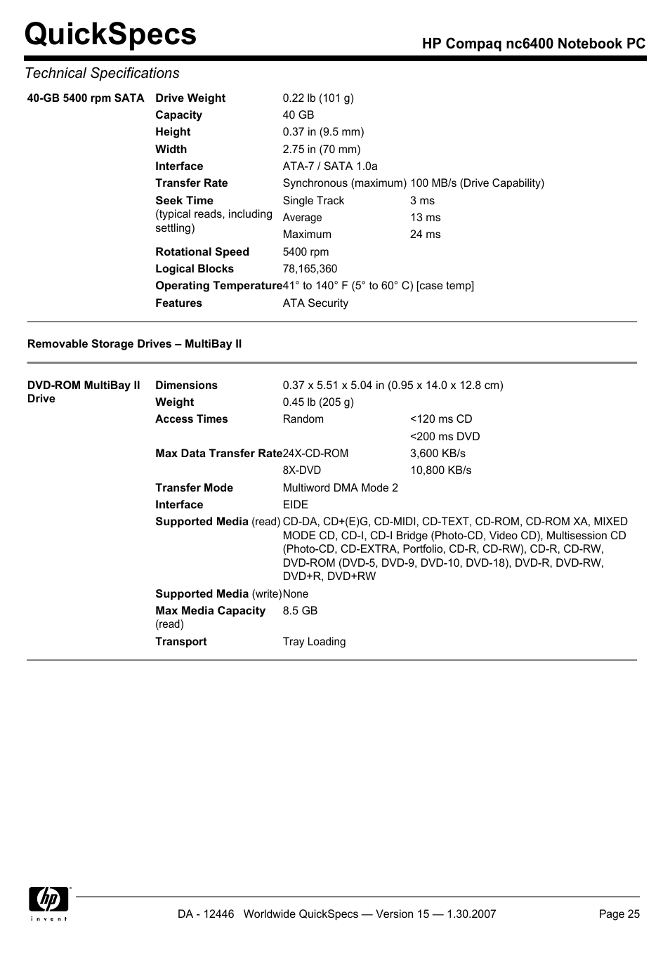 Quickspecs | Intel Compaq nc6400 User Manual | Page 25 / 41
