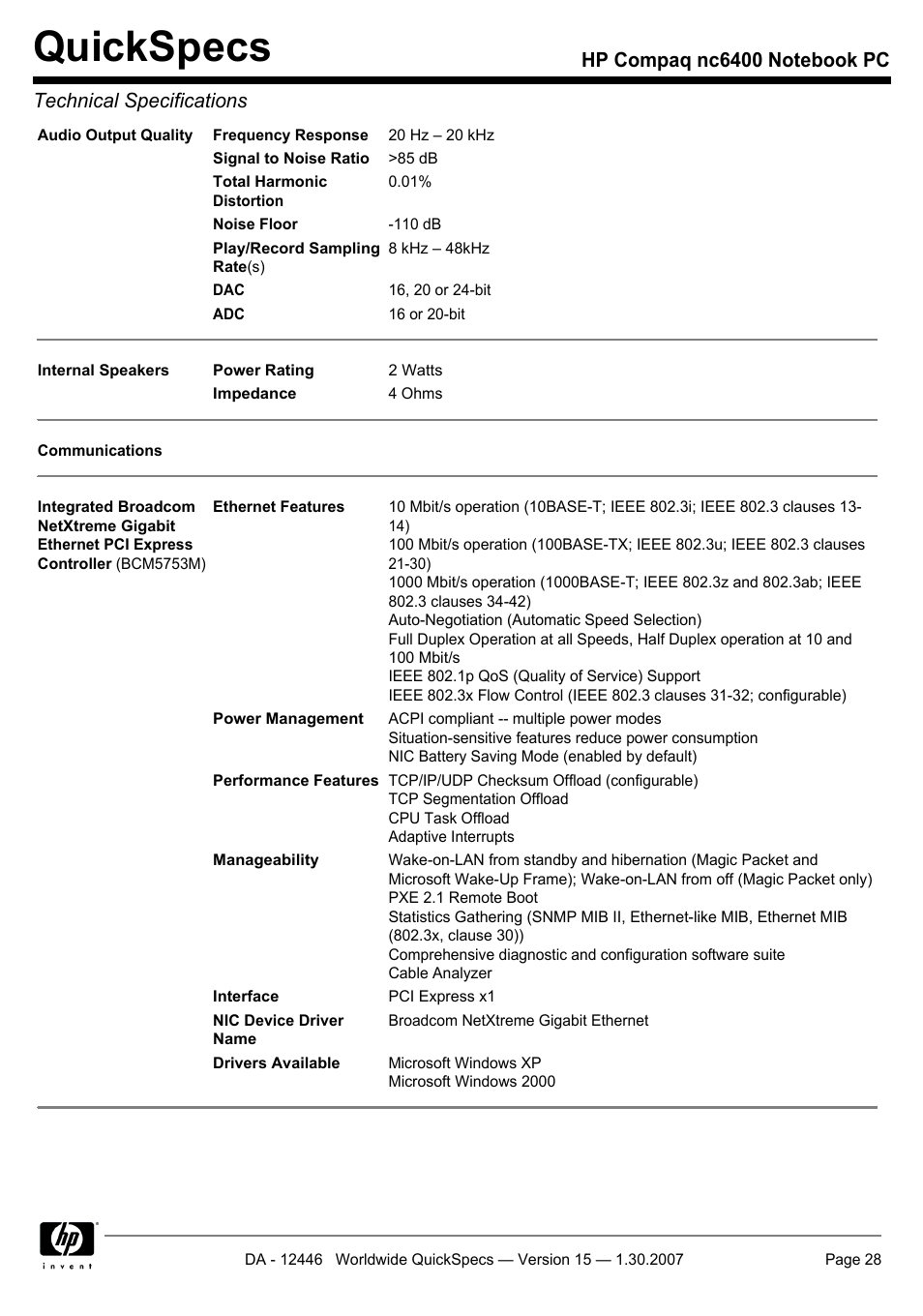 Quickspecs | Intel Compaq nc6400 User Manual | Page 28 / 41
