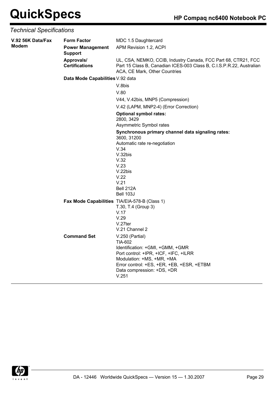 Quickspecs | Intel Compaq nc6400 User Manual | Page 29 / 41