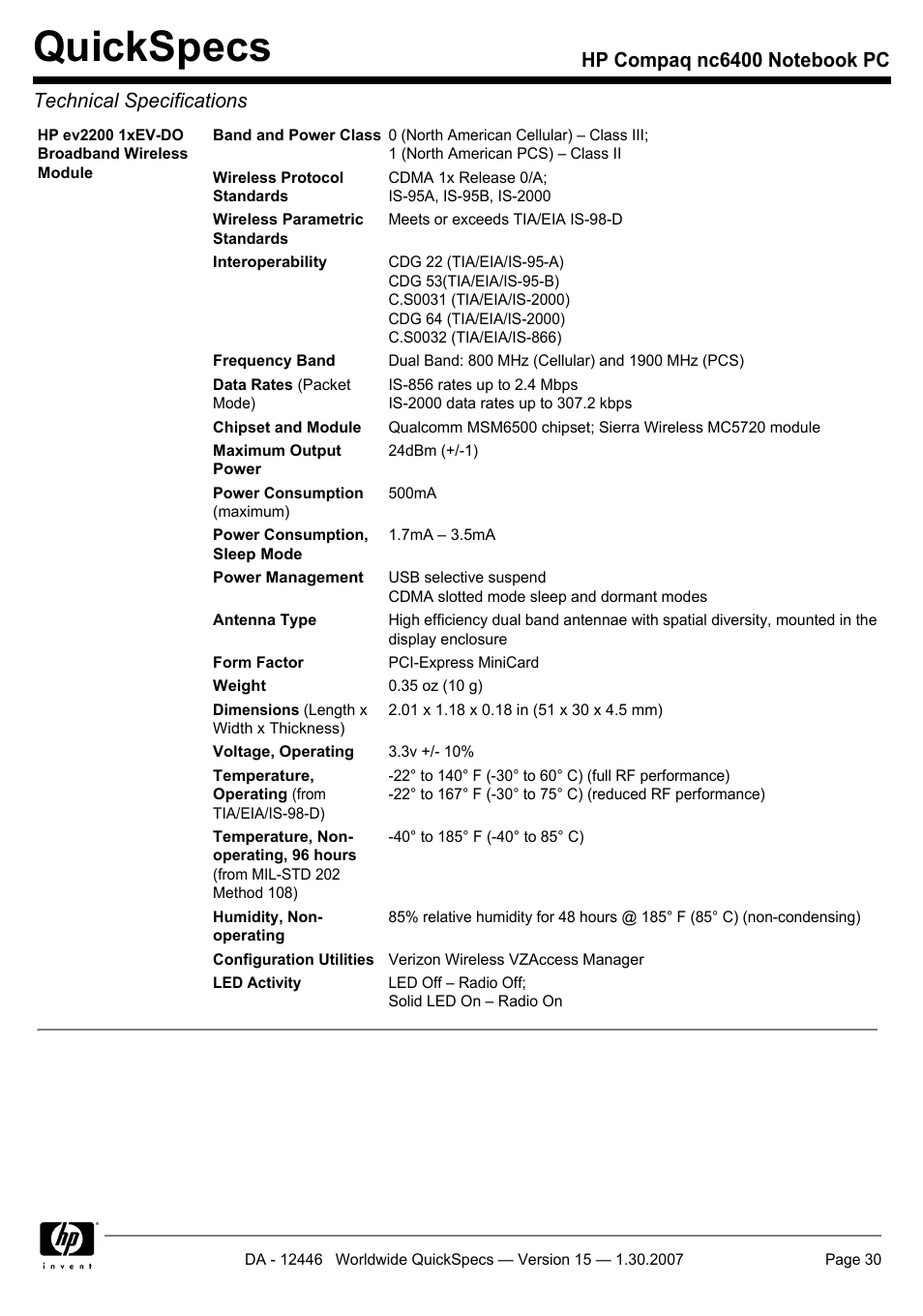 Quickspecs | Intel Compaq nc6400 User Manual | Page 30 / 41