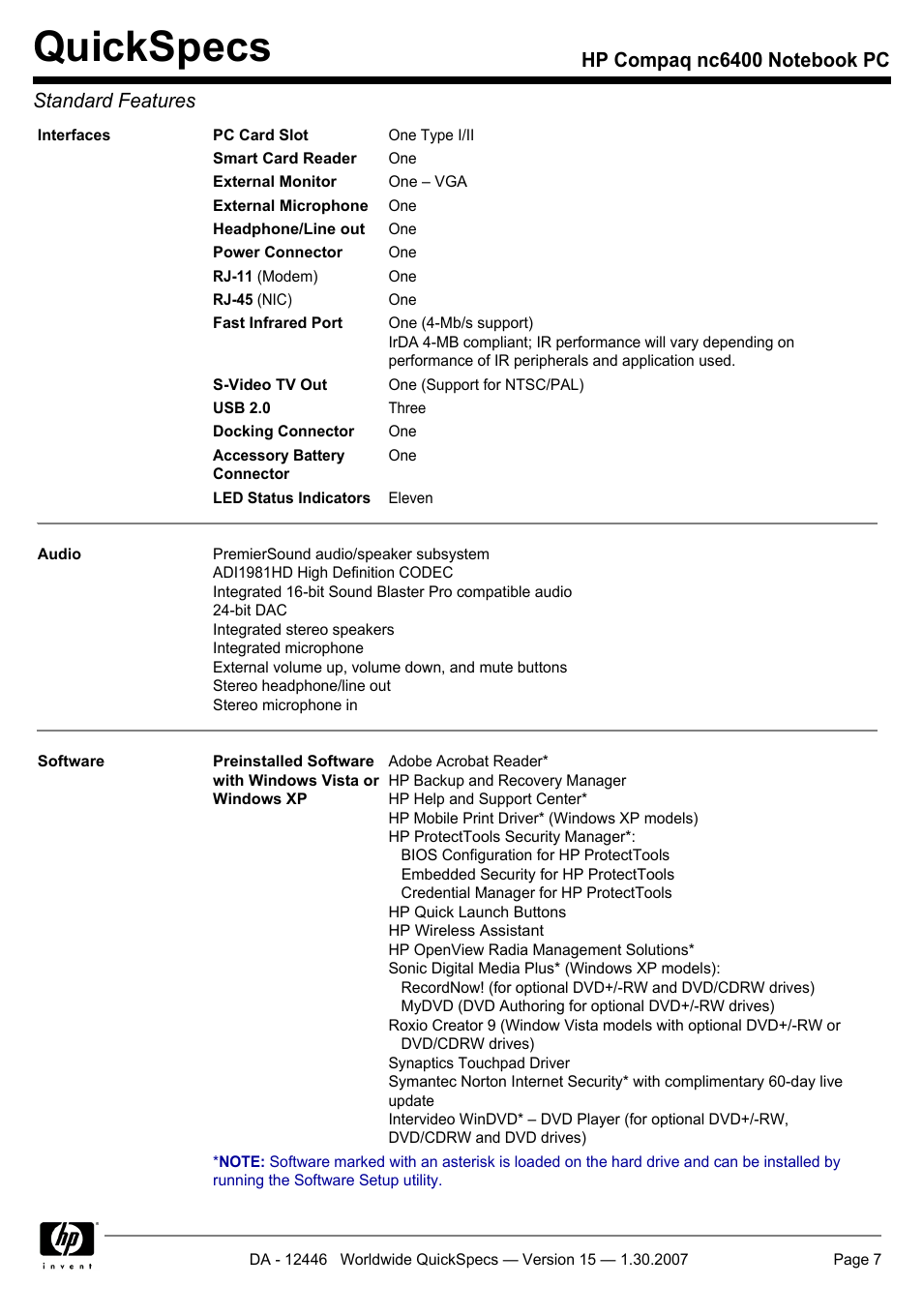 Quickspecs | Intel Compaq nc6400 User Manual | Page 7 / 41