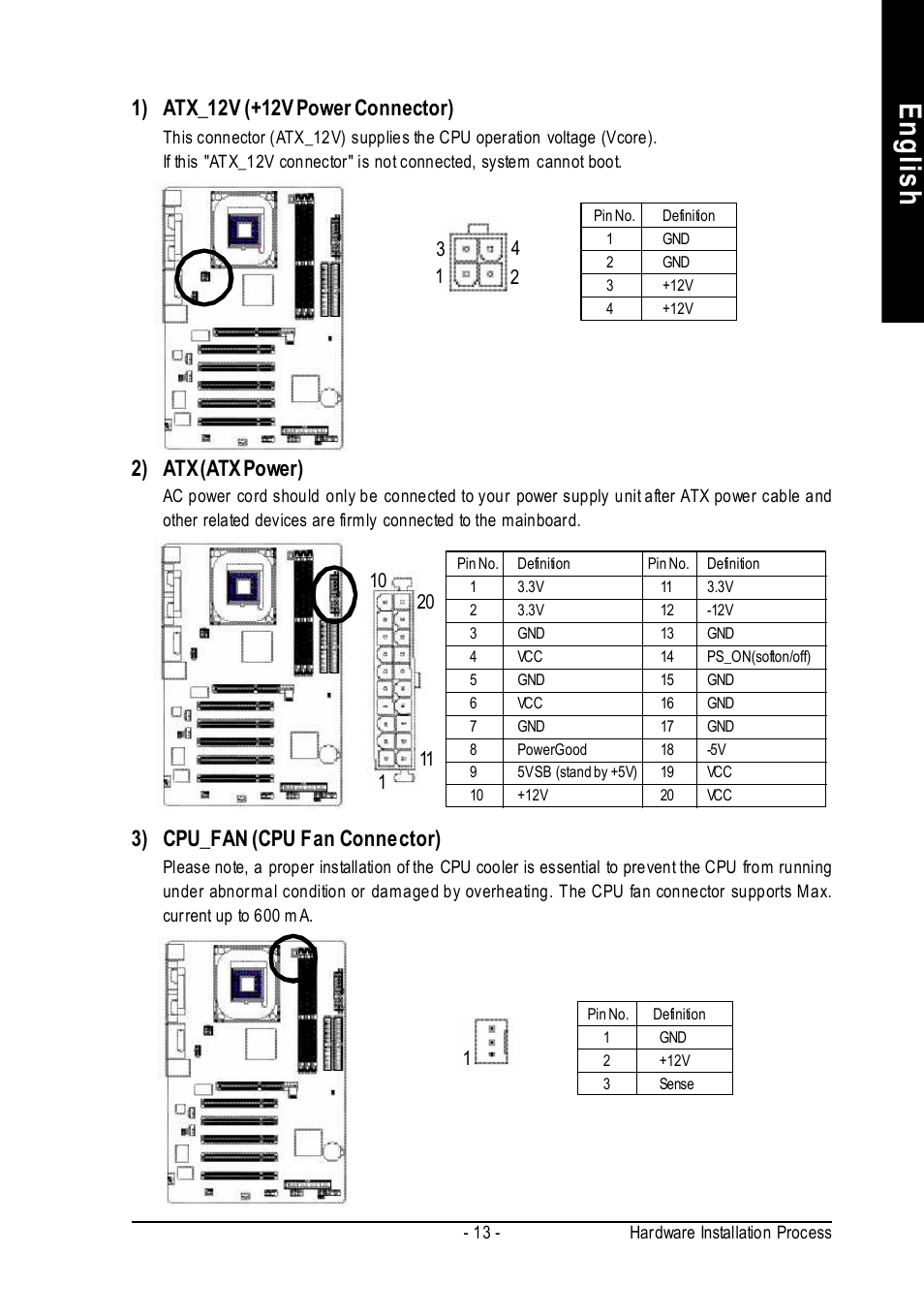 English, 2) atx (atx power), 3) cpu_fan (cpu fan connector) | Intel 8S648-RZ-C User Manual | Page 13 / 40