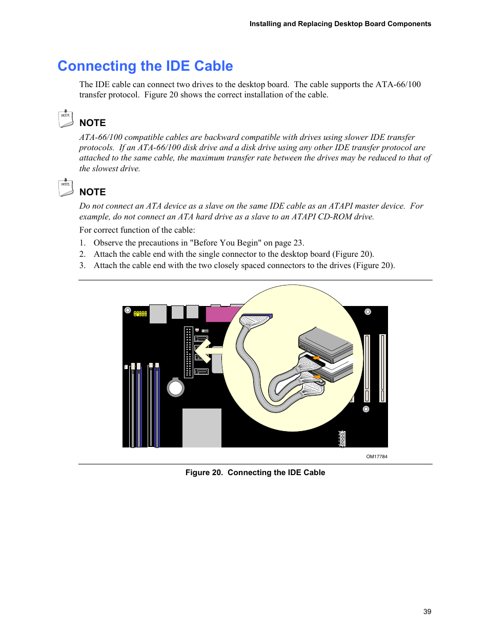 Connecting the ide cable | Intel D955XCS User Manual | Page 39 / 74