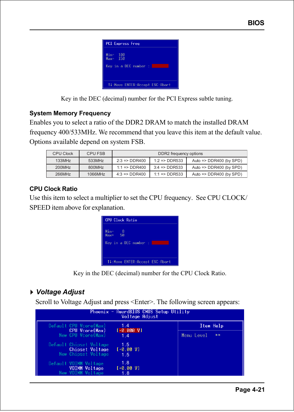 Bios, Cpu clock ratio | Intel I925XE User Manual | Page 55 / 82