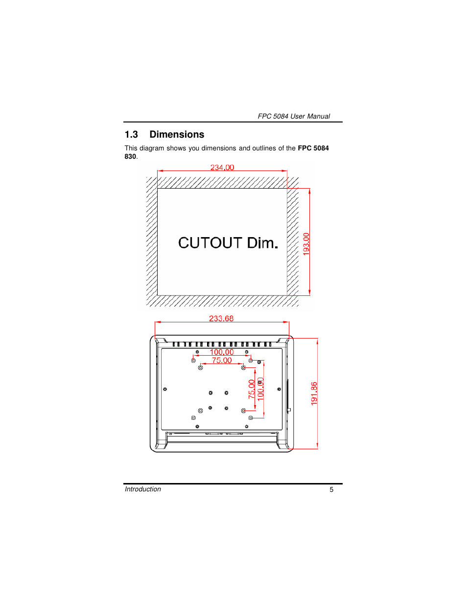 3 dimensions | Intel FPC 5084 User Manual | Page 13 / 73