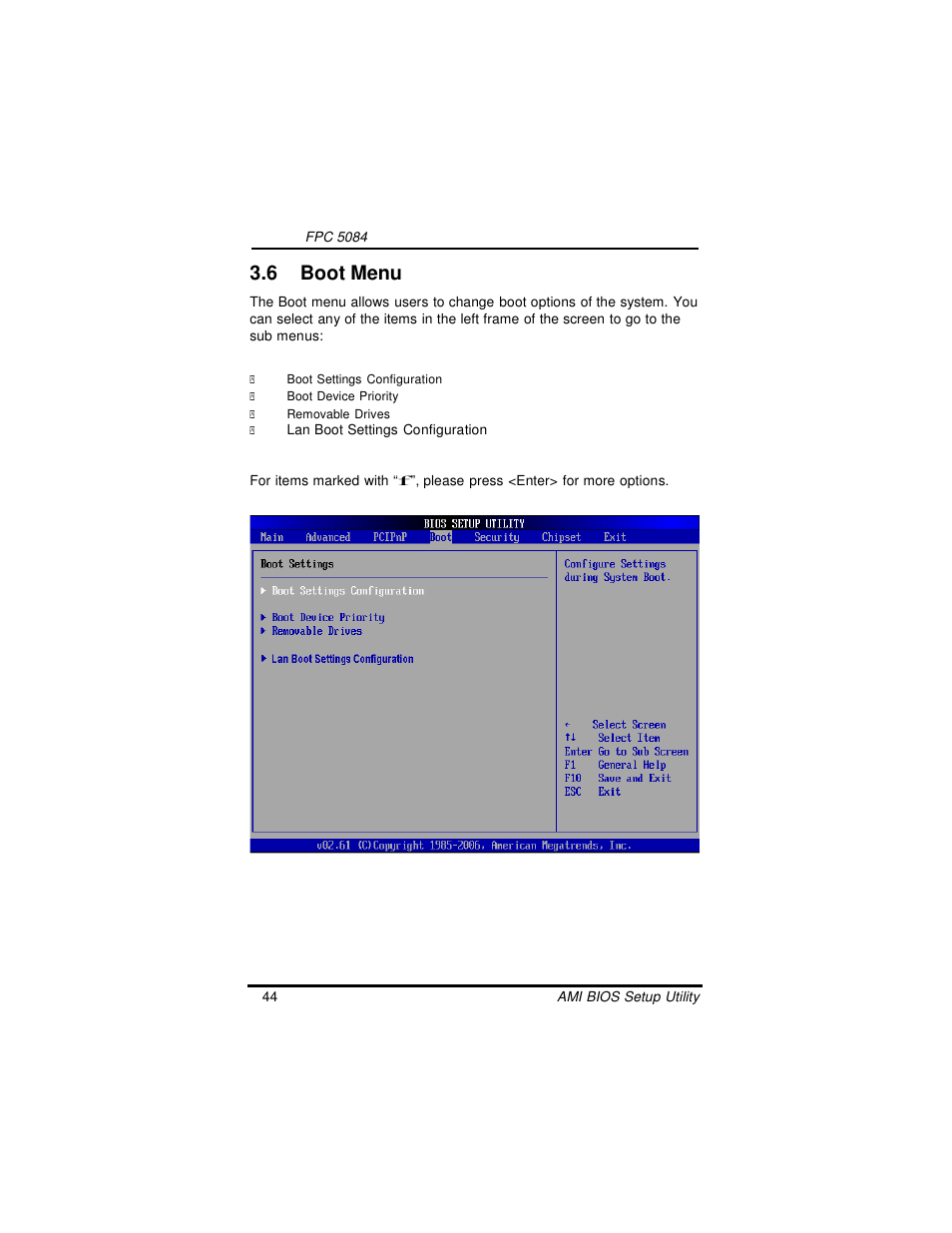 6 boot menu | Intel FPC 5084 User Manual | Page 54 / 73