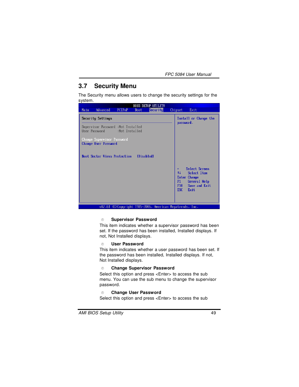 7 security menu | Intel FPC 5084 User Manual | Page 59 / 73