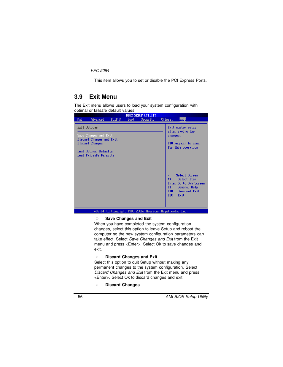 9 exit menu | Intel FPC 5084 User Manual | Page 66 / 73