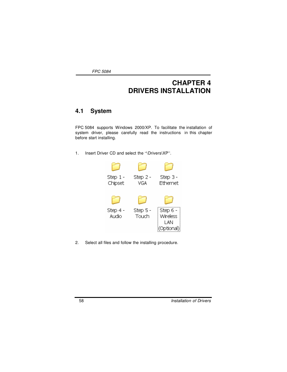 Chapter 4 drivers installation, 1 system | Intel FPC 5084 User Manual | Page 68 / 73