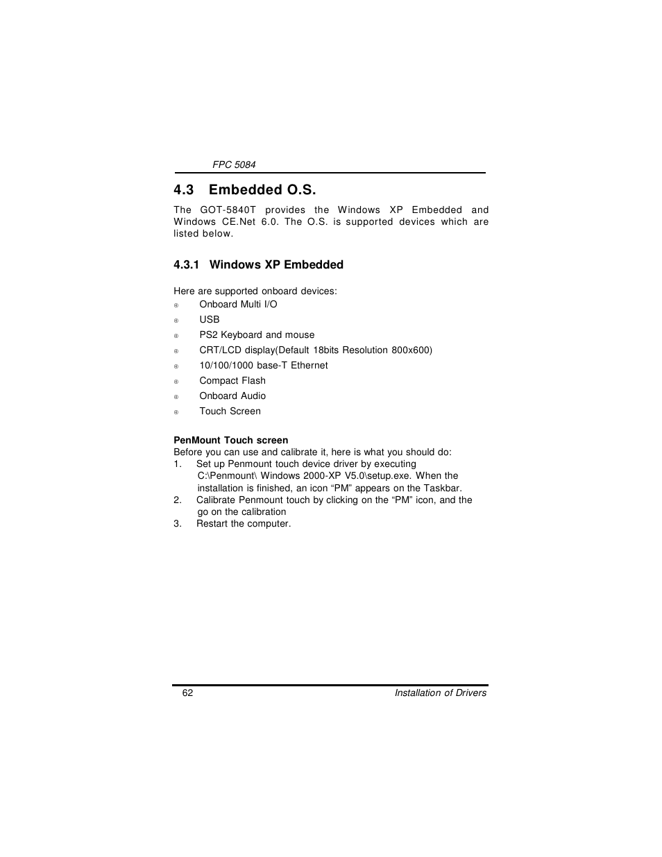 3 embedded o.s, 1 windows xp embedded | Intel FPC 5084 User Manual | Page 72 / 73