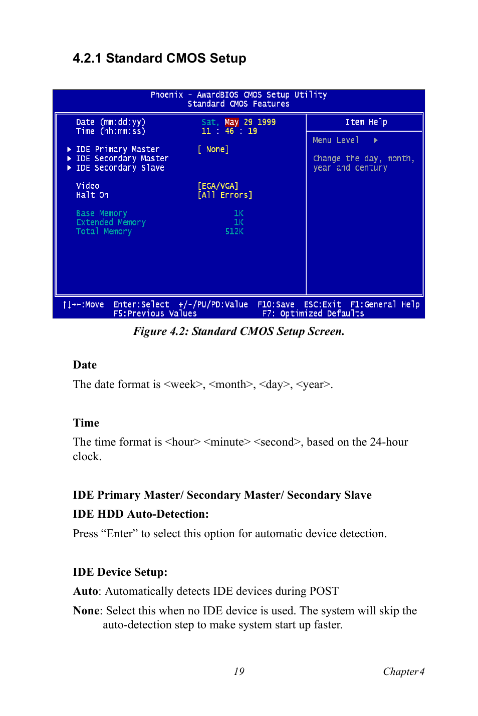 1 standard cmos setup, Figure 4.2: standard cmos setup screen | Intel 3U Compact PCI User Manual | Page 25 / 50